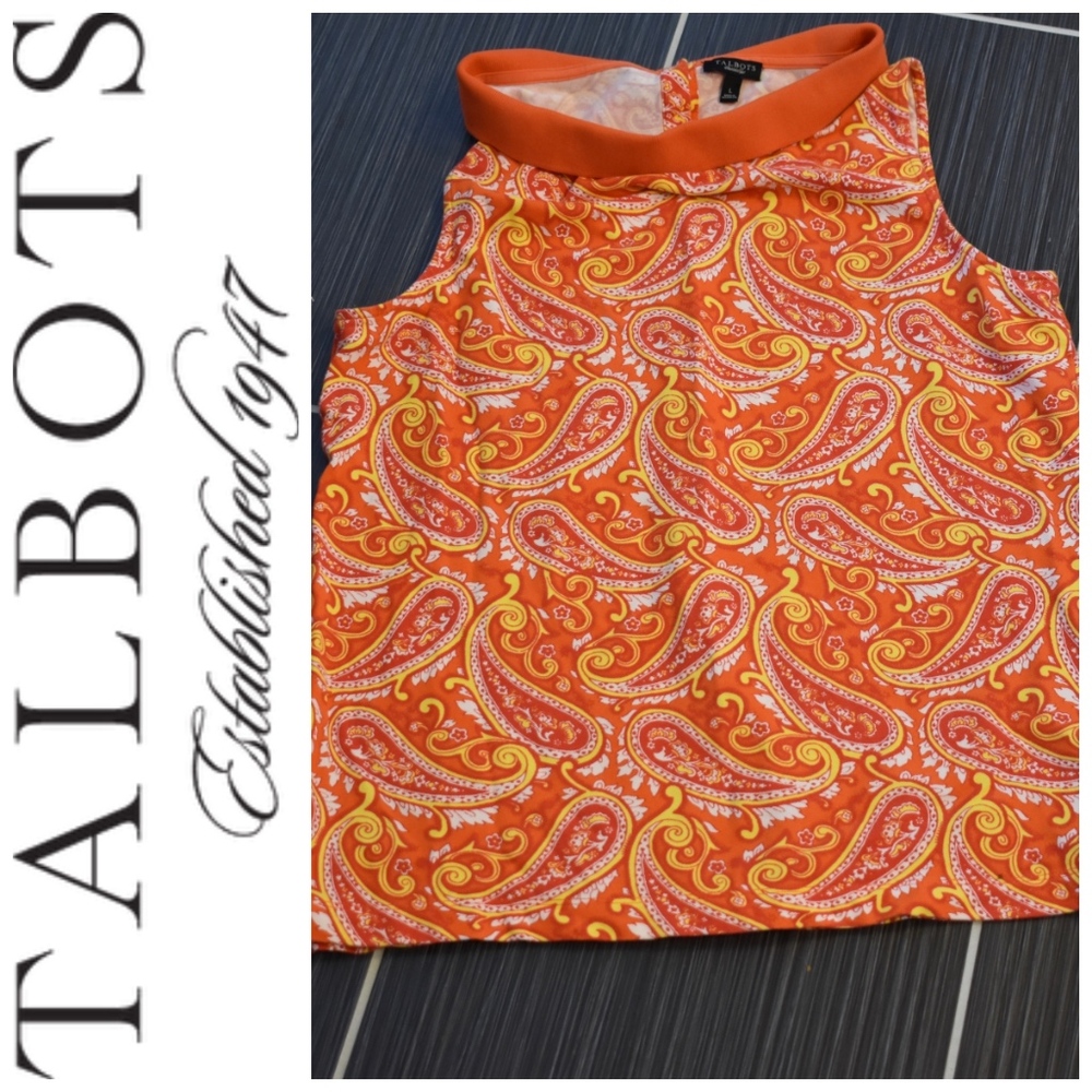 Talbots Orange & Yellow Paisley Print Top Size L